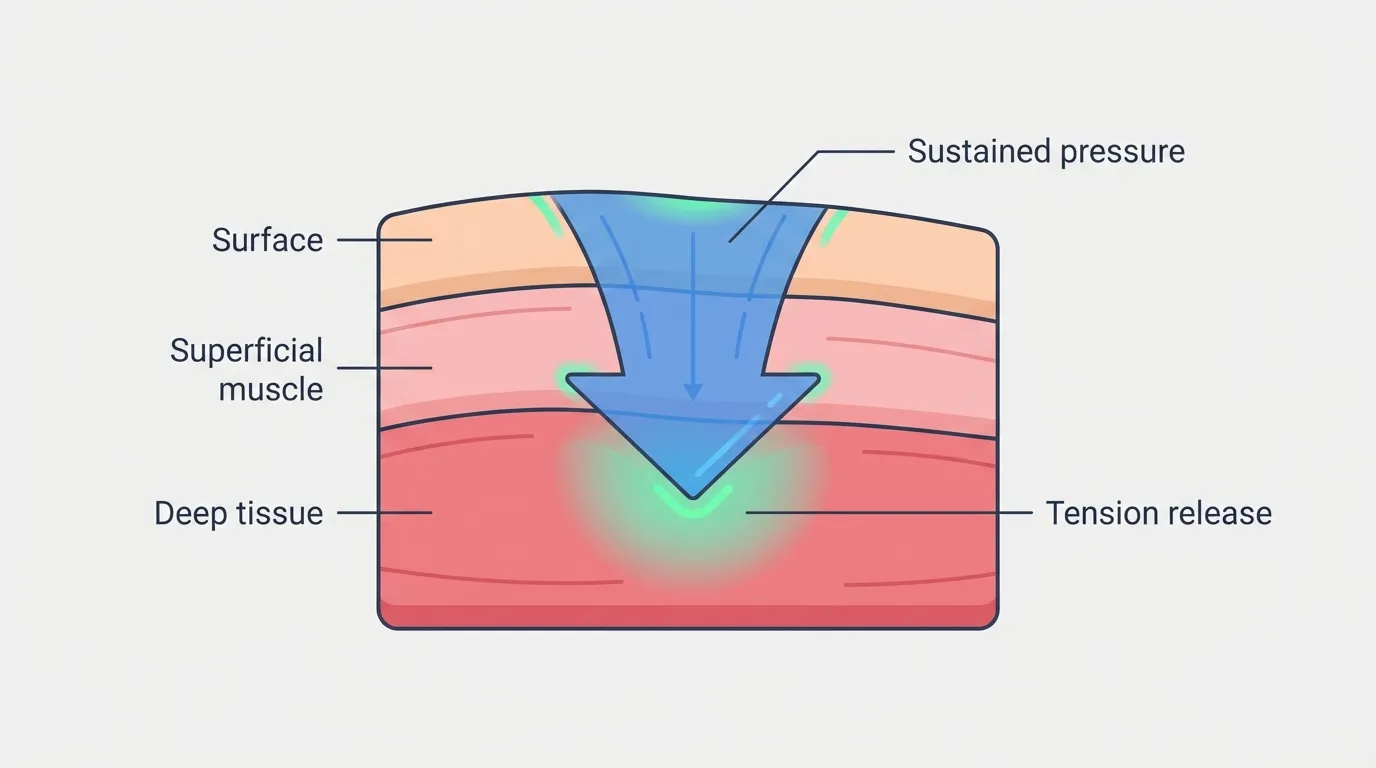 Diagram showing sustained pressure reaching deep muscle tissue for tension release